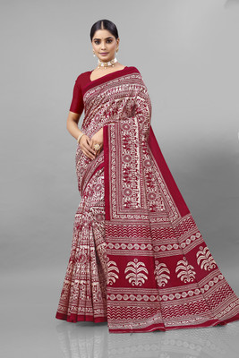 Kanooda Prints Printed Kalamkari Art Silk Saree(Multicolor)
