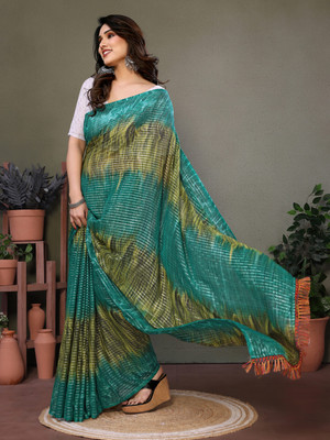 AWESOME Printed Bollywood Georgette, Silk Blend Saree(Dark Green)
