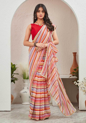 AVSAR PRINTS Geometric Print Bollywood Georgette Saree(Red)