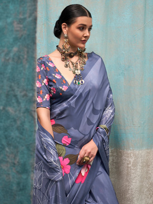 Sareemall Printed Chanderi Crepe Saree(Grey)