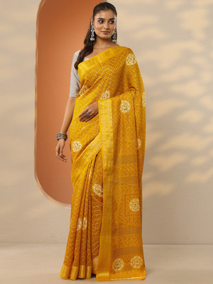 LIBAS Printed Daily Wear Silk Blend Saree(Mustard)