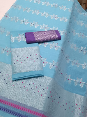 Sheden Lopez Creation Woven Mekhela Chador Cotton Silk Saree(Light Blue)