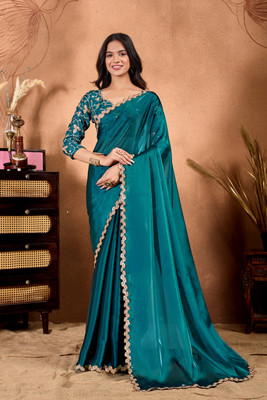 NQUEEN Embroidered Bollywood Jimmy choo Saree(Blue)