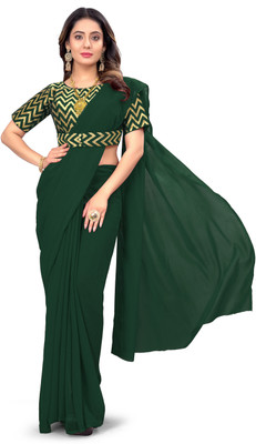 DRIZOMIZ Solid/Plain Bollywood Georgette Saree(Light Blue)