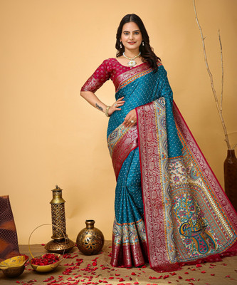 Divastri Printed Chinnalapattu Silk Blend Saree(Light Blue)