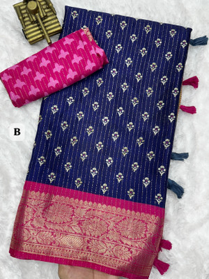 Vihan Fab Printed Bollywood Chanderi Saree(Dark Blue)