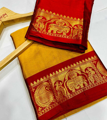 VRUNDA FASHION CLUB Self Design Mysore Cotton Silk Saree(Cream)