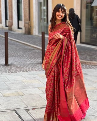 Kronzam Self Design, Woven Kanjivaram Art Silk, Jacquard Saree(Red)