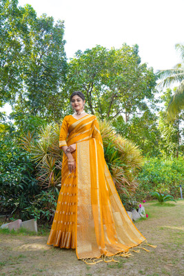 KOTHARI SBT Solid/Plain Bandhani Organza Saree(Yellow)