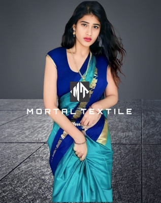 Mortal Textile Printed Handloom Cotton Silk Saree(Multicolor)