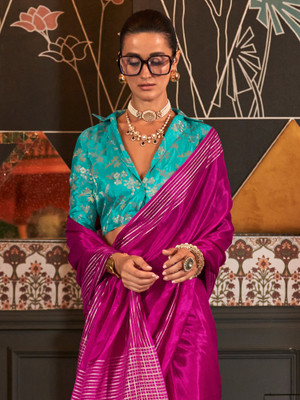 Sareemall Woven Bollywood Viscose Rayon Saree(Pink)