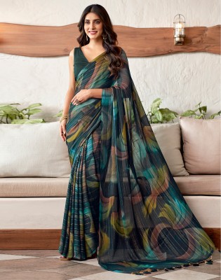 Satrani Woven, Printed, Striped Bollywood Chiffon, Georgette Saree(Green, Multicolor)