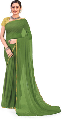 JiproStore Solid/Plain Daily Wear Chiffon Saree(Light Green)