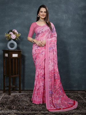 maayro Printed Bollywood Georgette Saree(Grey)