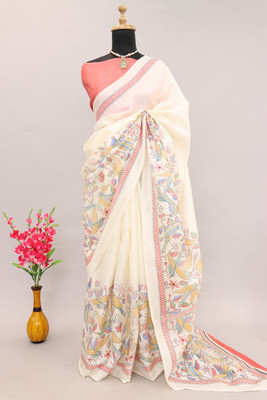 Kjs Printed Kalamkari Cotton Blend Saree(Multicolor)