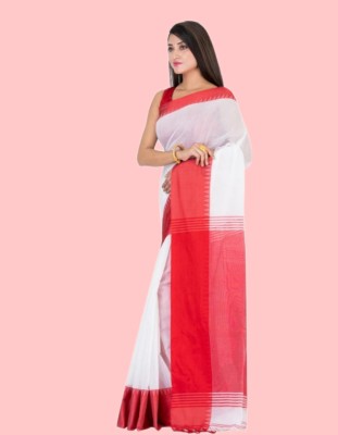 SANVISAREE Woven Tant Cotton Blend Saree(White)