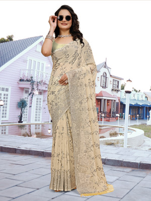 keshav piya fab Printed Bollywood Chiffon, Georgette Saree(Yellow)