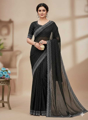 LADDU SAREES Solid/Plain Bollywood Georgette Saree(Dark Green)