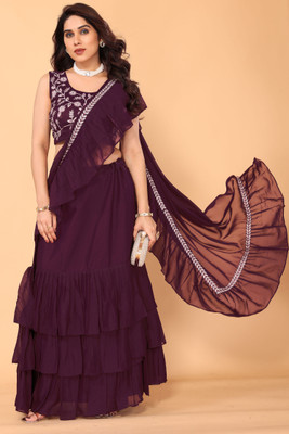 DWINIZAA STORE Solid Stitched Lehenga Choli(Purple)