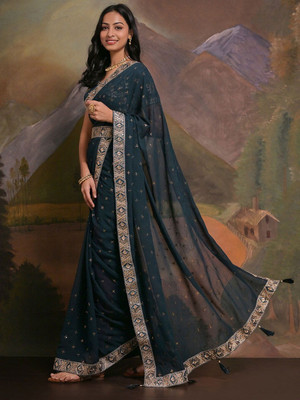 Sangria Embellished Daily Wear Georgette Saree(Blue)