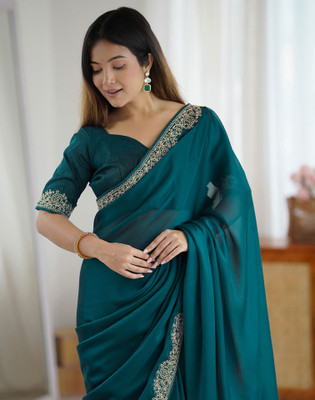Satrani Embroidered Bollywood Silk Blend Saree(Green)