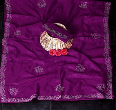 Dharam Creation Embroidered Bollywood Georgette Saree(Purple)