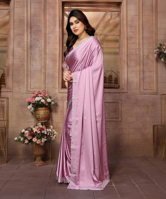 YASHIKA Embellished Bollywood Satin Saree(Pink)
