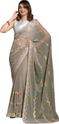 Akhilam Embellished Bollywood Georgette Saree(Grey)