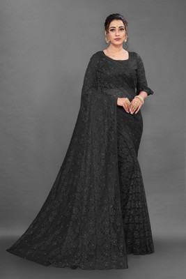 Saadhvi Printed Banarasi Cotton Blend Saree(Black)