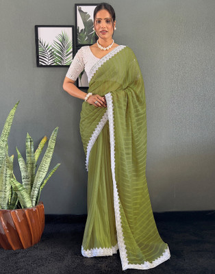 Satrani Embellished Bollywood Chiffon Saree(Green)