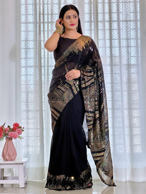 Tasrika Embellished Bollywood Georgette Saree(Black)