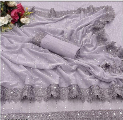 khodal Self Design Bollywood Lycra Blend Saree(Grey)