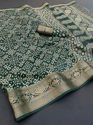ZARISTACREATION Digital Print Bollywood Dupion Silk Saree(Green)
