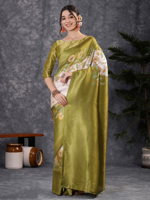Divastri Digital Print Banarasi Silk Blend Saree(Green)