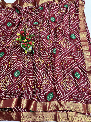 MSC TRENDLINE SAREES Printed Bandhani Crepe, Chiffon Saree(Maroon)