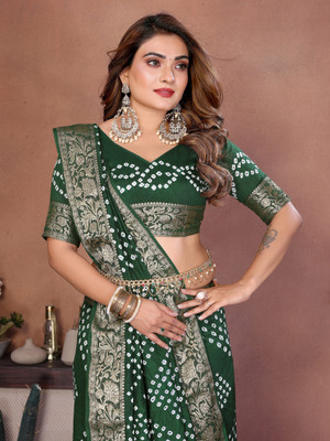 Tasrika Tie-Dye Bollywood Silk Blend Saree(Dark Green)