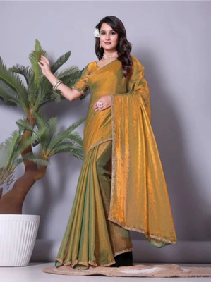PRTRENDZ Self Design Kanjivaram Chiffon, Pure Silk Saree(Gold)