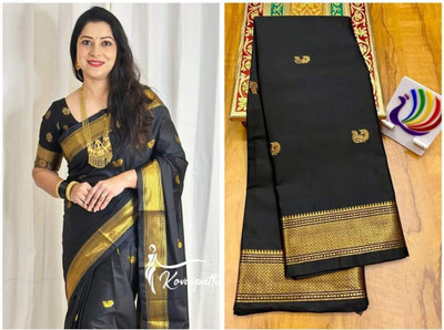 NST5 Embroidered Paithani Cotton Silk Saree(Black)