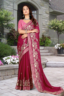 Aksh Fashion Embroidered Bollywood Georgette Saree(Pink)