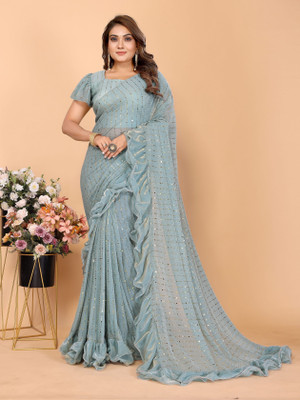 VIJAYAVALLABH Self Design Bollywood Net Saree(Light Blue)