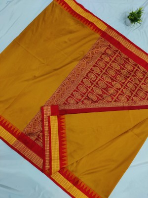 Sijileen Temple Border, Solid/Plain Sambalpuri Art Silk Saree(Mustard)