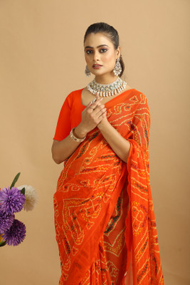 MAHARAJ SAREES Digital Print Bollywood Georgette Saree(Orange)