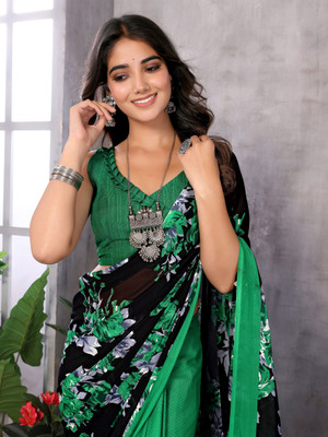 YASHIKA Floral Print Daily Wear Georgette Saree(Green)