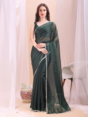 LADYZILLA Solid/Plain Bollywood Jimmy choo Saree(Green)