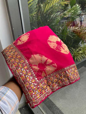 NETRA BOUTIQUE Printed, Embroidered Bollywood Georgette Saree(Pink)