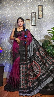 Quetzal Printed Sambalpuri Cotton Blend Saree(Pink)