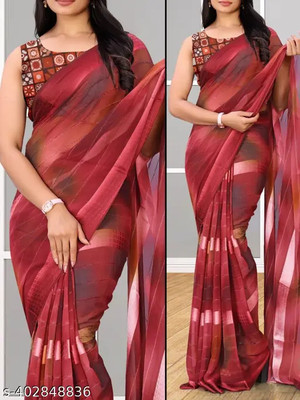 LAKHADATARI PRINTS Self Design, Digital Print, Striped, Embroidered Bollywood Georgette Saree(Red)
