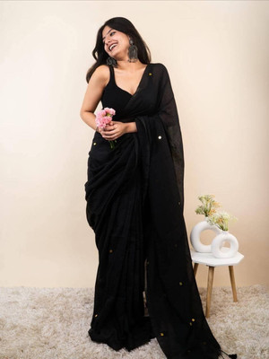 Amita Collections Embellished Handloom Pure Cotton Saree(Black)