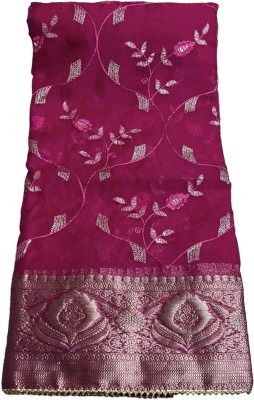 MINE CHOICE Embroidered Banarasi Organza, Brasso Saree(Pink)