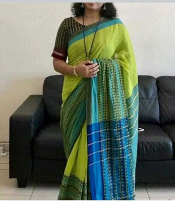 sourav biswas Self Design Handloom Pure Cotton Saree(Green)